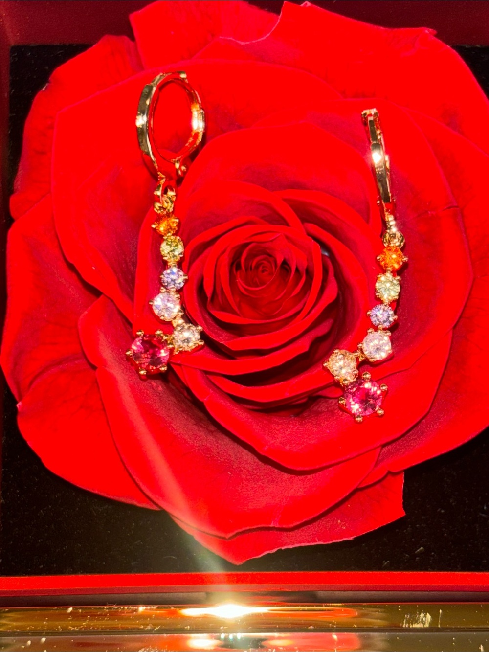 Gold Multi-Color Crystal Drop Earrings - Women's Jewelry